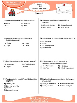ilkokul 1. Sınıf Genel Tekrar Testleri 